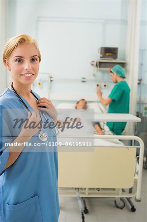 Blonde nurse smiling