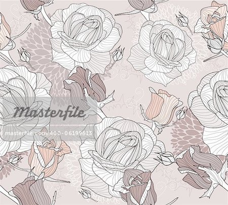 Floral pattern. Seamless pattern with flowers and roses. Floral background. Elegant and romantic pattern with roses.