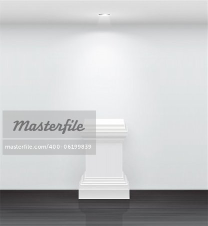 3d Empty white stand for your exhibit. Vector illustration.