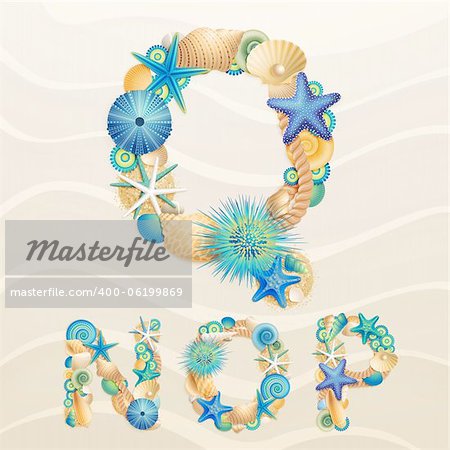 Vector sea life font on sand background. Check my portfolio for other letters, and numbers