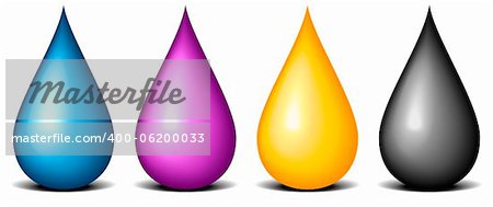 illustration of CMYK colored drops, symbol for painting and printing