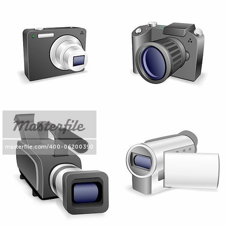 The collection of cameras isolated on a white background