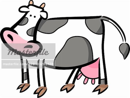 cartoon doodle illustration of cute farm cow