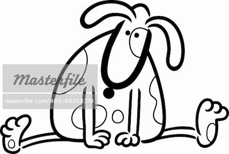 cartoon doodle illustration of cute spotted dog or puppy for coloring book