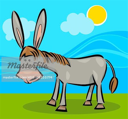 cartoon illustration of cute gray farm donkey