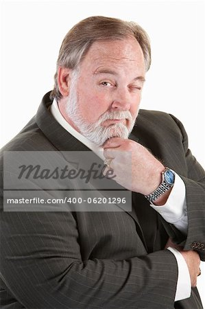 Easygoing mature man with beard over white background