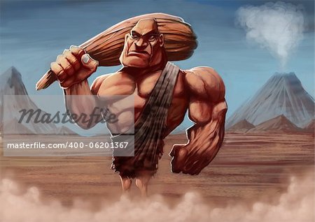 strong caveman with his club in a ancient background