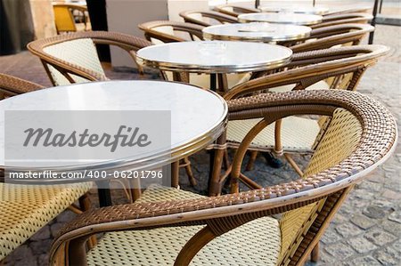 Empty coffee terrace in paris,France