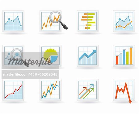 Statistics and analytics icons with charts and diagrams