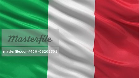 Flag of Italy waving in the wind with highly detailed fabric texture