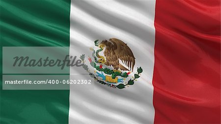 Flag of Mexico waving in the wind with highly detailed fabric texture