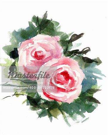 Roses flowers, watercolor painting