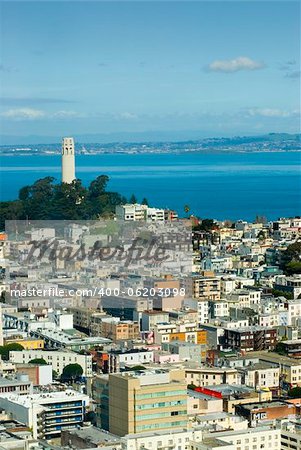 Coit tower San Francisco as viewed from Nob Hill