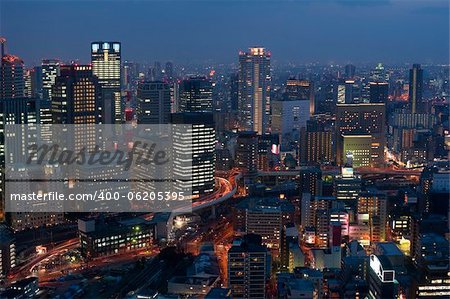 Panoramic view of Osaka Japan by night