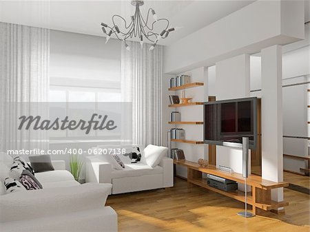 living-room with the modern furniture. 3d render.