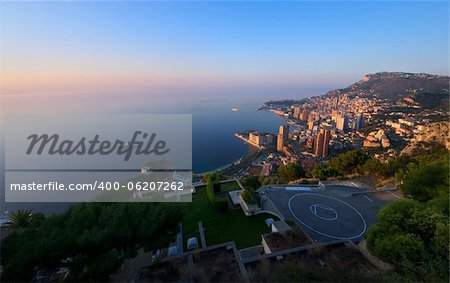 aerial view of Monte Carlo, Monaco at sunrise