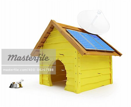 dog house with solar panels and antenna on a white background