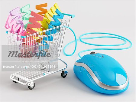 shopping carts operated computer mouse - the symbol of www-commerce