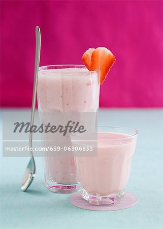 Strawberry milkshake and a strawberry smoothie