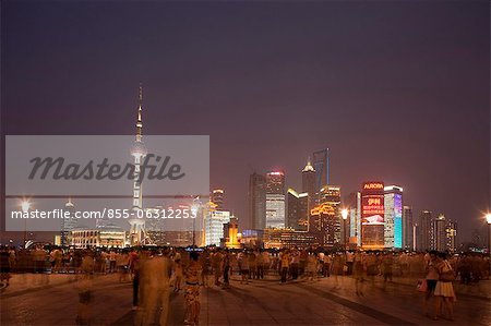 Skyline of Lujiazui Pudong from the Bund at night, Shanghai, China