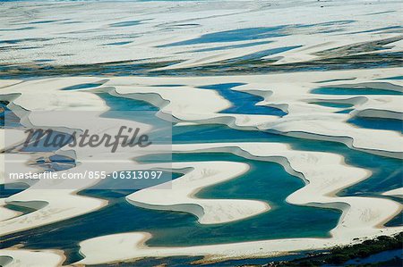 Sandy dunes and lagoons, part of Parque Nacional dos Lencois Maranhenses, Brazil