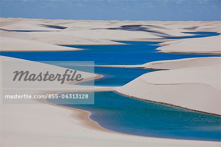 Sandy dunes near Lagoa Bonita (Beautiful Lagoon) at Parque Nacional dos Lencois Maranhenses, Brazil