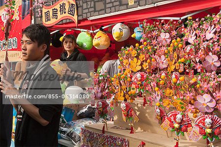 Stall of artificial wishing flower displaying at the flower market, Tsuen Wan, Hong Kong