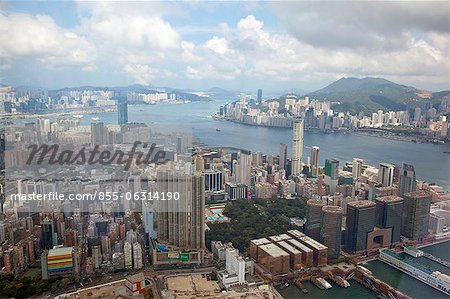 Panorama Schwung des Hong Kong Stadtansicht von Sky100, 393 Meter über dem Meeresspiegel, Hong Kong
