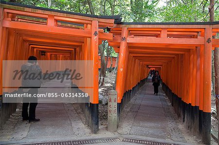 Tunnel de portes torii au sanctuaire de Fushimi Inari Taisha, Kyoto, Japon