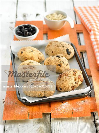 Pine nut and olive small wholemeal breads