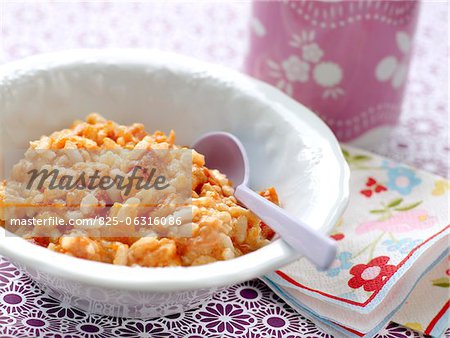 Carrot and crushed tomato creamy risotto