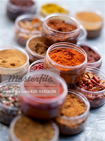 Assorted pots of spices