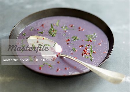 Cream of purple potato soup