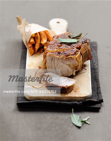 Roast veal with sage and sweet potato chips