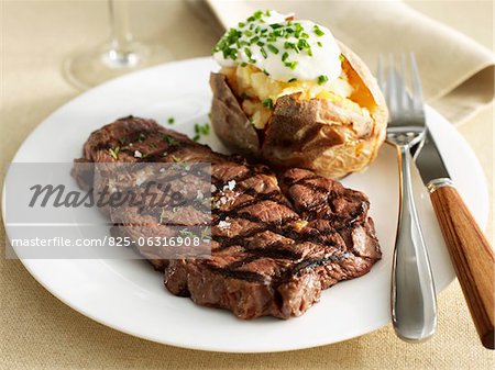 Grilled entrecote and baked potato