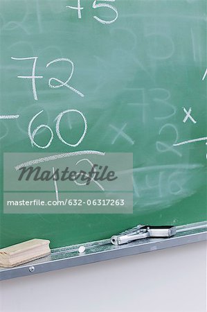 Handgun resting on blackboard in classroom