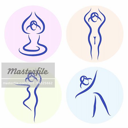 Yoga stick figure icon set. Vector