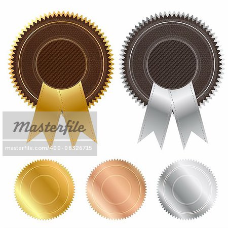 5 Leather Stamped Signs, Isolated On White Background, Vector Illustration