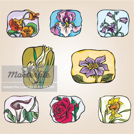 set of icons flowers