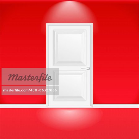White door in red wall, vector eps10 illustration