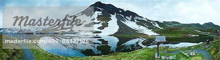 Alps mountains tranquil summer view (reflections on the lake  near Grossglockner High Alpine Road). Four shots composite picture