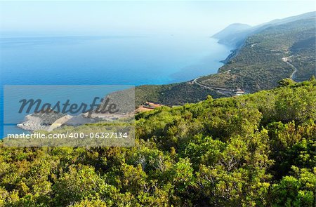 Beautiful summer Porto Katsiki beach coast on Ionian Sea (Lefkada, Greece) view from up