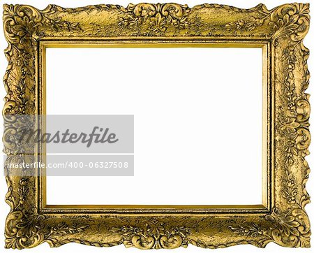 Golden Gilded Picture Frame Isolated with Clipping Path