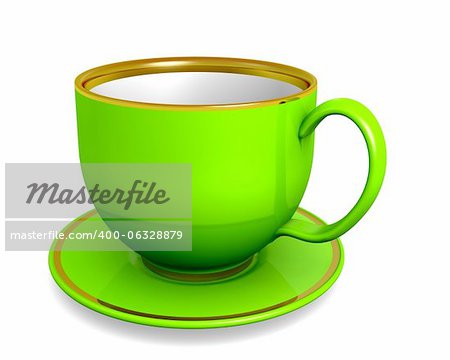 Cup, green color over white. 3d illustration