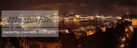 Budapest wide panorama, night scene view from Royal Palace