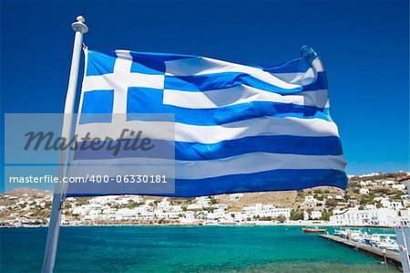 The Greek National flag in Mykonos