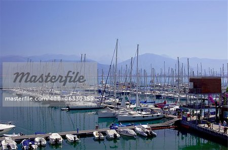 Sea port with boats in the morning