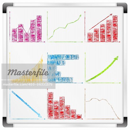 Whiteboard with different graphs and charts, vector eps10 illustration