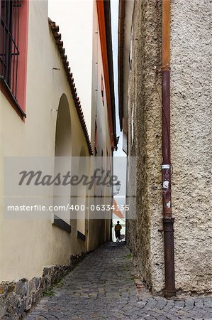 A medieval narrow street in Cesky Krumlov, Czech Republic.