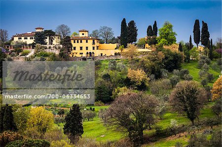 Maisons et des collines qui entourent Florence, Toscane, Italie